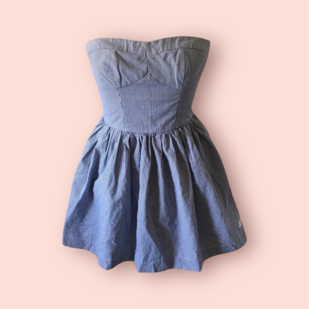 NWT Gilly Hicks strapless blue & white striped cotton bustier mini flare dress
